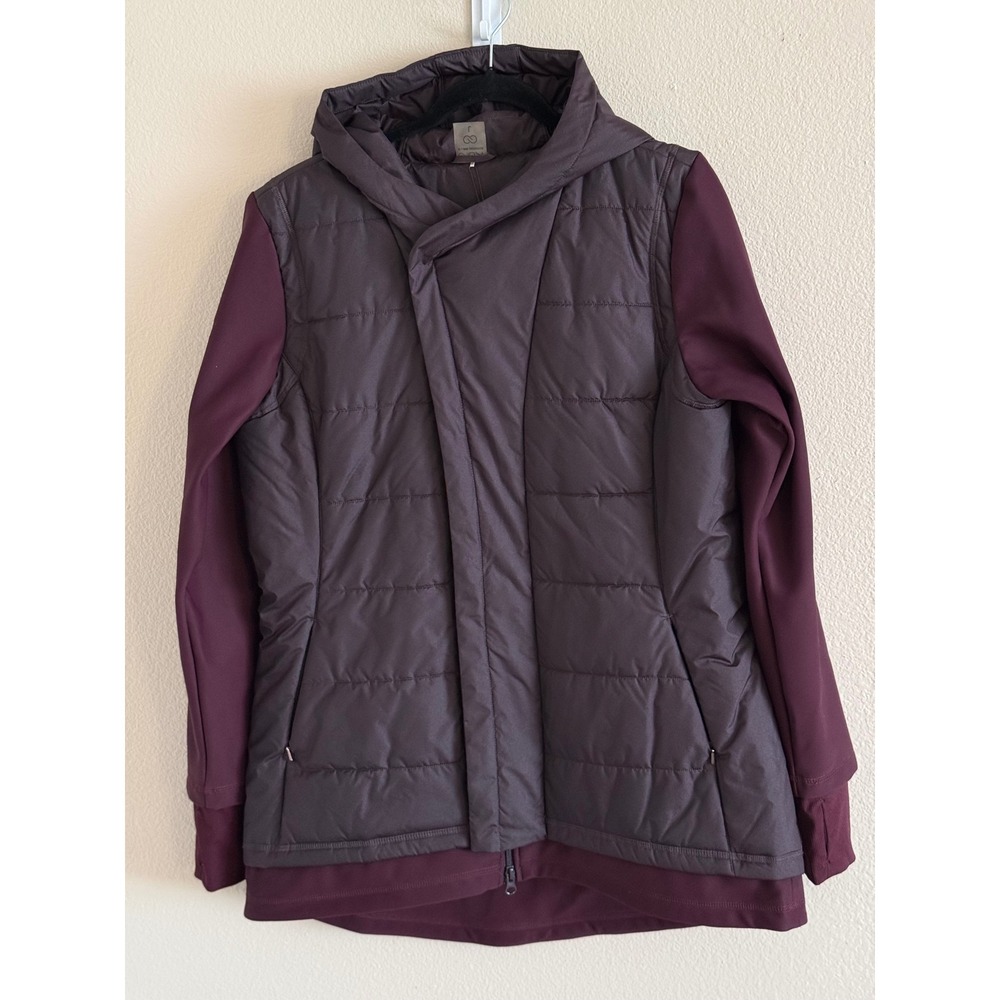 CALIA by Carrie Underwood Women Hybrid Puffer Jacket Purple Hooded Thumbholes L